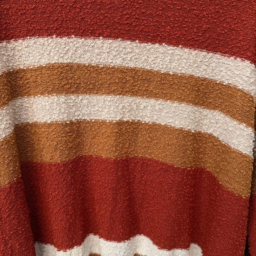 Umgee USA Womens Medium Popcorn Knit Striped Balloon Sleeve Sweater Rust Fall
